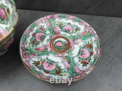 Chinese Hand Painted Porcelain Bowl & Plate Lotus Canton Famille Rose Signed