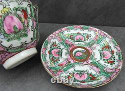 Chinese Hand Painted Porcelain Bowl & Plate Lotus Canton Famille Rose Signed