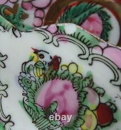 Chinese Hand Painted Porcelain Bowl & Plate Lotus Canton Famille Rose Signed