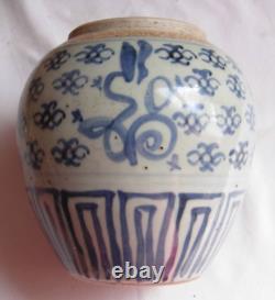 Chinese Ming dynasty blue and white ginger jar lotus pattern, hand painted