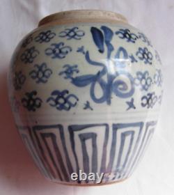 Chinese Ming dynasty blue and white ginger jar lotus pattern, hand painted