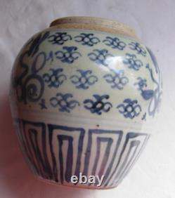 Chinese Ming dynasty blue and white ginger jar lotus pattern, hand painted