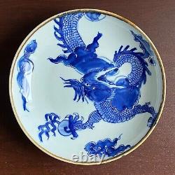 Chinese Porcelain Blue and White Handpainted Ceramic Dragon Plate China