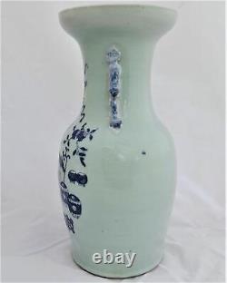 Chinese Porcelain Celadon Ground Vase Blue & White Precious Things Lion Dogs 42c