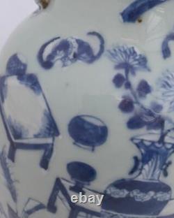 Chinese Porcelain Celadon Ground Vase Blue & White Precious Things Lion Dogs 42c