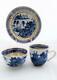 Chinese Porcelain Trio Gilded Blue And White Emerging Boat Qianlong Qing C 1780