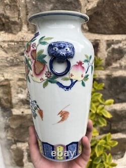 Chinese Porcelain Vase Famille Rose Qianlong Mark Bats Peaches Qing Republic