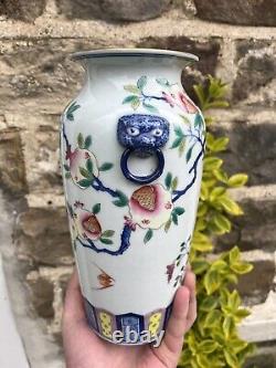Chinese Porcelain Vase Famille Rose Qianlong Mark Bats Peaches Qing Republic