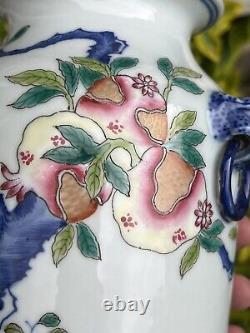 Chinese Porcelain Vase Famille Rose Qianlong Mark Bats Peaches Qing Republic