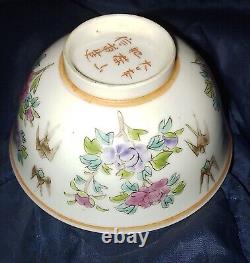 Chinese Tea Bowl Cup 18thc Quinlong Hand Painted Bats Signed 8 character