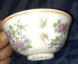 Chinese Tea Bowl Cup 18thc Quinlong Hand Painted Bats Signed 8 character