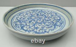 Chinese Transitional blue and white dish painted with flowerheads and leaves