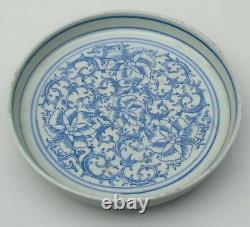Chinese Transitional blue and white dish painted with flowerheads and leaves