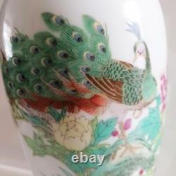 Chinese Zhongguo Jingdezhen Zhi Famille Rose Peacock Flowers Peonies Vase