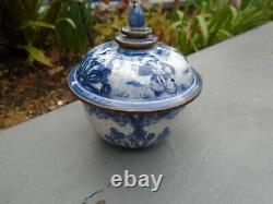 Chinese old pot crackle glaze with brass rims hand painted with figures on
