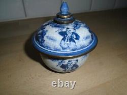 Chinese old pot crackle glaze with brass rims hand painted with figures on