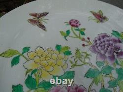 Chinese pair of porcelain hand painted plates with butterflies signed
