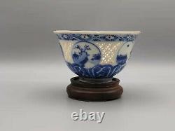 Chinese porcelain blue and white reticulated pierced Tea bowl, wan. MING C1640