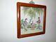 Chinese Porcelain Hand Painted Tile Within Wood Frame And Brass Hanging Bracket