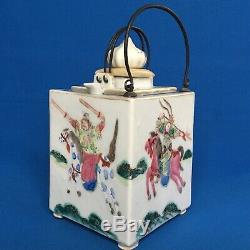 Chinese porcelain handpainted famille rose enamelled tea pot & cover warriors