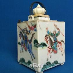 Chinese porcelain handpainted famille rose enamelled tea pot & cover warriors