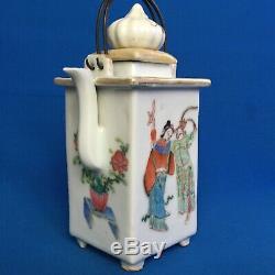 Chinese porcelain handpainted famille rose enamelled tea pot & cover warriors