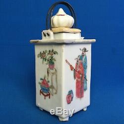 Chinese porcelain handpainted famille rose enamelled tea pot & cover warriors
