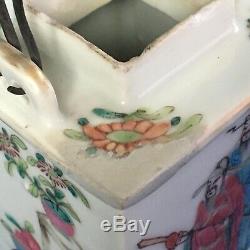 Chinese porcelain handpainted famille rose enamelled tea pot & cover warriors