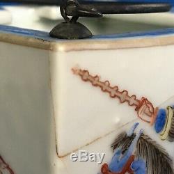 Chinese porcelain handpainted famille rose enamelled tea pot & cover warriors