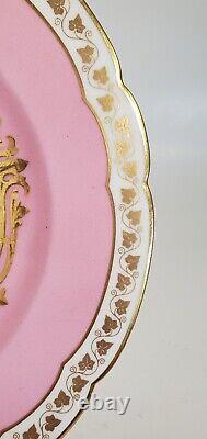 Circa 1846 French Sevres Hand Painted Porcelain Plate Scenic Pink Gilt Signed
