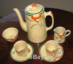 Clarice Cliff Porcelain Coffee Set Ravel Hand Painted