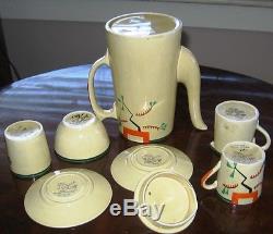 Clarice Cliff Porcelain Coffee Set Ravel Hand Painted