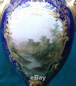 Coalport England Pair 19th C Hand Painted On Porcelain Vases MAGNIFICENT & RARE