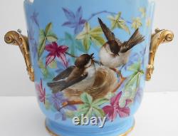 Continental Porcelain Cache Pot Hand Painted Birds On A Powder Blue Ground