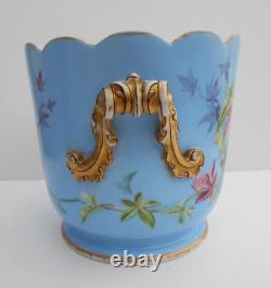 Continental Porcelain Cache Pot Hand Painted Birds On A Powder Blue Ground