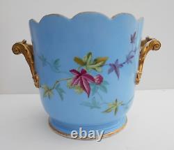 Continental Porcelain Cache Pot Hand Painted Birds On A Powder Blue Ground