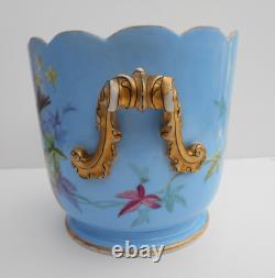 Continental Porcelain Cache Pot Hand Painted Birds On A Powder Blue Ground