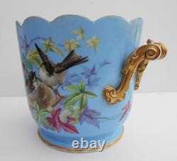 Continental Porcelain Cache Pot Hand Painted Birds On A Powder Blue Ground