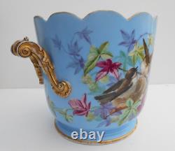 Continental Porcelain Cache Pot Hand Painted Birds On A Powder Blue Ground