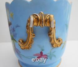 Continental Porcelain Cache Pot Hand Painted Birds On A Powder Blue Ground