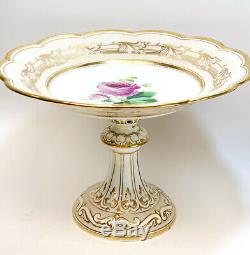 Continental Porcelain Hand Painted Dessert Service for 10. Floral and Gilt