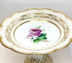 Continental Porcelain Hand Painted Dessert Service for 10. Floral and Gilt