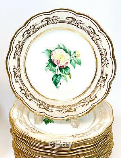 Continental Porcelain Hand Painted Dessert Service for 10. Floral and Gilt