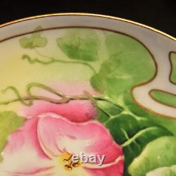 Coronet Limoges Plate Hand Painted by Albert Pink Morning Glory withGold 1906-1913