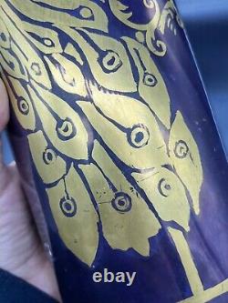 Count Thun / Vienna Austria Hand Painted Art Nouveau Gold Peacock Purple Vase