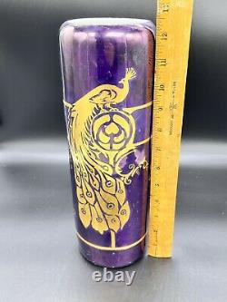 Count Thun / Vienna Austria Hand Painted Art Nouveau Gold Peacock Purple Vase