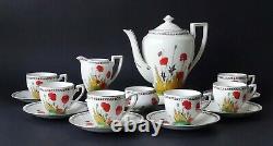 Crown Ducal Coffee Set 1930's Vintage 15 Pieces Hand Painted Poppy design