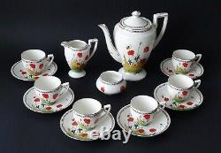 Crown Ducal Coffee Set 1930's Vintage 15 Pieces Hand Painted Poppy design