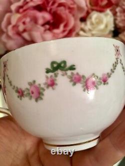 Crown Staffordshire Hand Painted Tea Cup Saucer Set Roses Ribbons Garlands