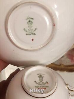 Crown Staffordshire Hand Painted Tea Cup Saucer Set Roses Ribbons Garlands